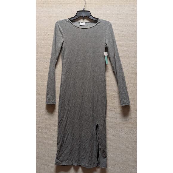 Abound Side Slit Rib Knit Long Sleeve Round Neck Midi Dress Sz Small Grey NWT - Picture 7 of 7